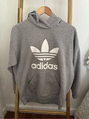 adidas Gray Hoodie with White Trefoil Logo